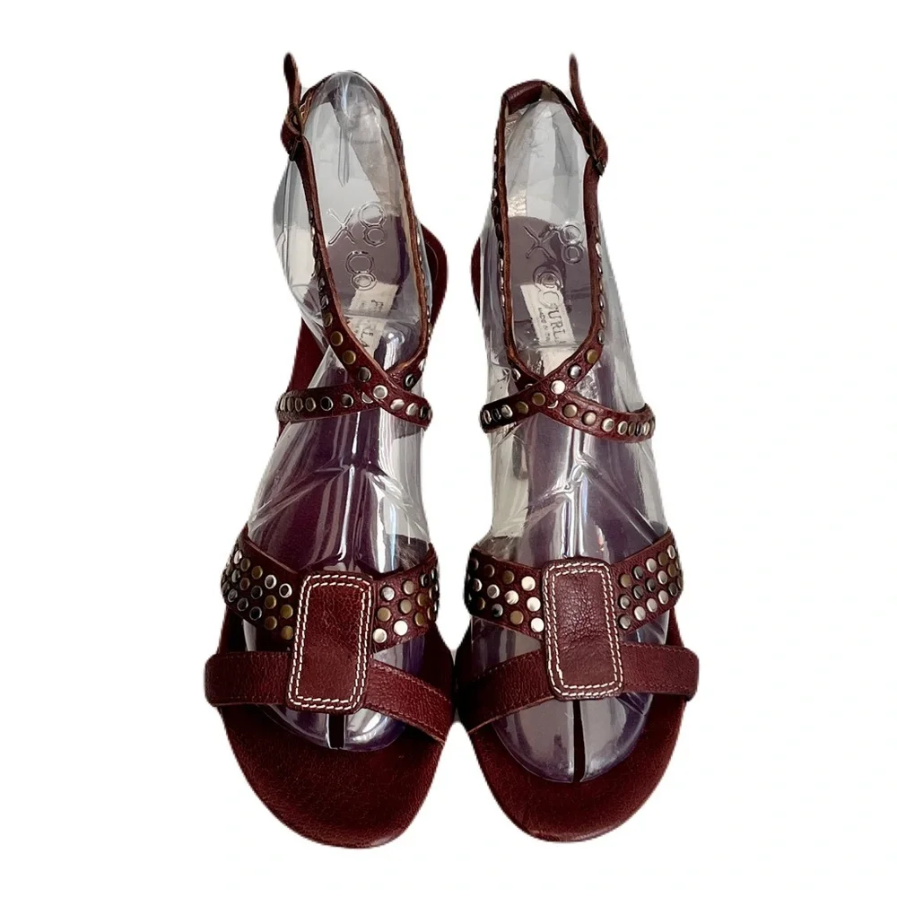 Furla Brown Leather Studded Strappy Heeled Sandals, Size 39